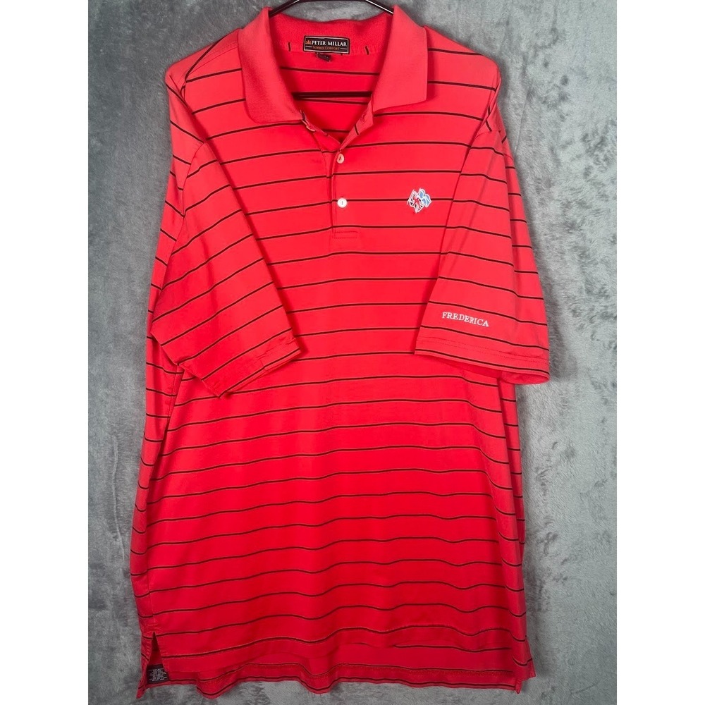 Peter Millar Frederica Golf Club Men's Polo Shirt Red Black Striped Size XL